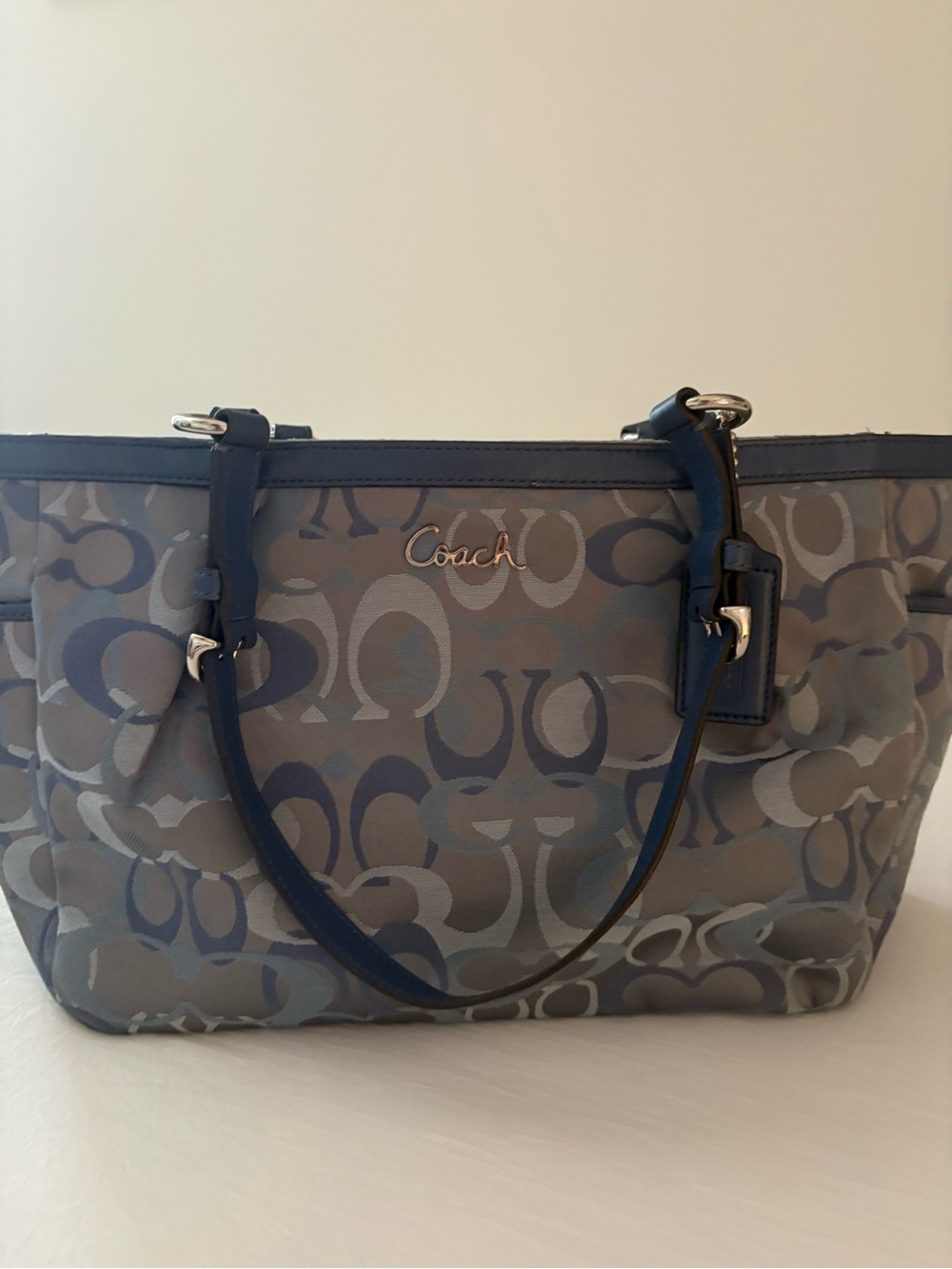 Coach Gray and Blue Signature Canvas Tote